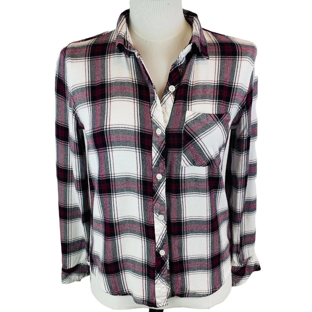 Rails Hunter Plum Navy White Long Sleeve Plaid Button‎ Up Shirt Sz Small. Soft